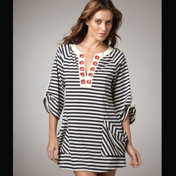 Nanette Lepore Other - Nanette Lepore Swim Tunic Cover Up Navy White Nautical Stripe